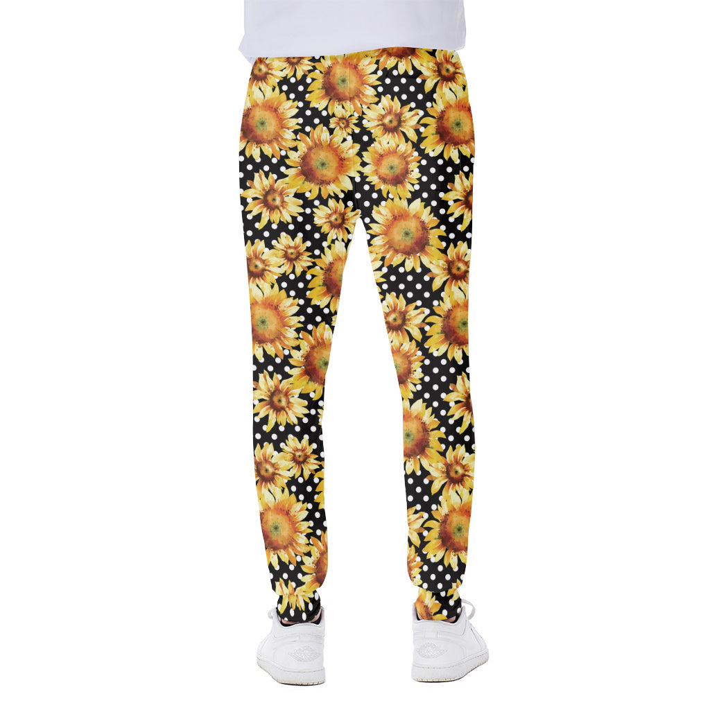 Watercolor Polka Dot Sunflower Print Scuba Joggers