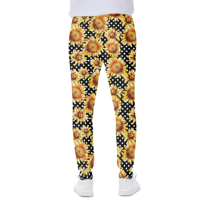 Watercolor Polka Dot Sunflower Print Scuba Joggers