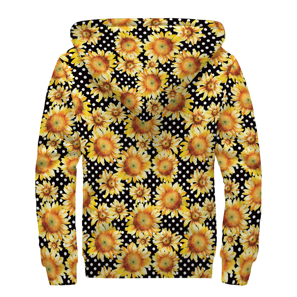 Watercolor Polka Dot Sunflower Print Sherpa Lined Zip Up Hoodie