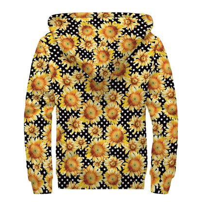 Watercolor Polka Dot Sunflower Print Sherpa Lined Zip Up Hoodie