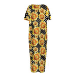 Watercolor Polka Dot Sunflower Print Short Sleeve Long Nightdress