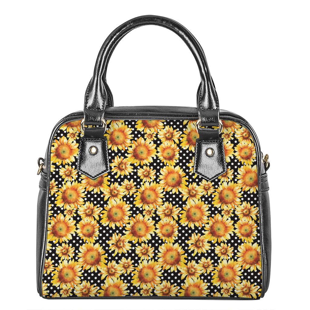 Watercolor Polka Dot Sunflower Print Shoulder Handbag