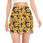Watercolor Polka Dot Sunflower Print Side Slit Mini Skirt