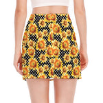 Watercolor Polka Dot Sunflower Print Side Slit Mini Skirt