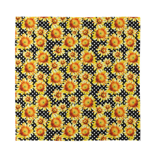 Watercolor Polka Dot Sunflower Print Silk Bandana
