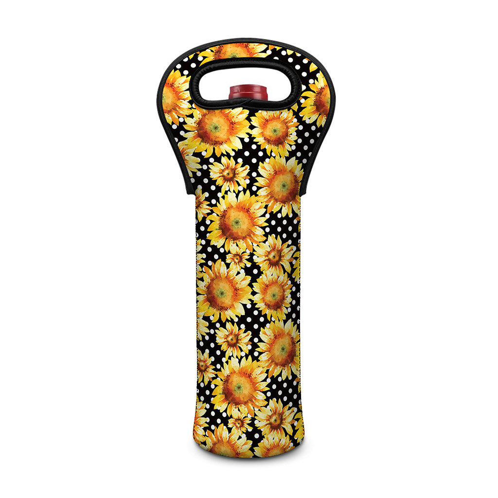Watercolor Polka Dot Sunflower Print Single Neoprene Wine Tote