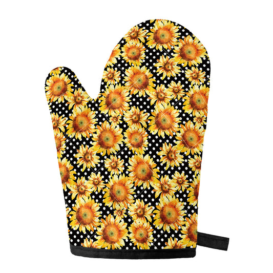 Watercolor Polka Dot Sunflower Print Single Oven Mitt