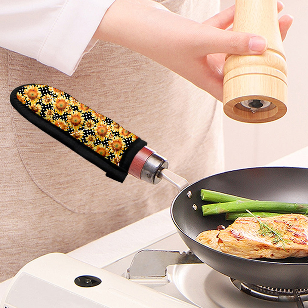 Watercolor Polka Dot Sunflower Print Skillet Handle Cover