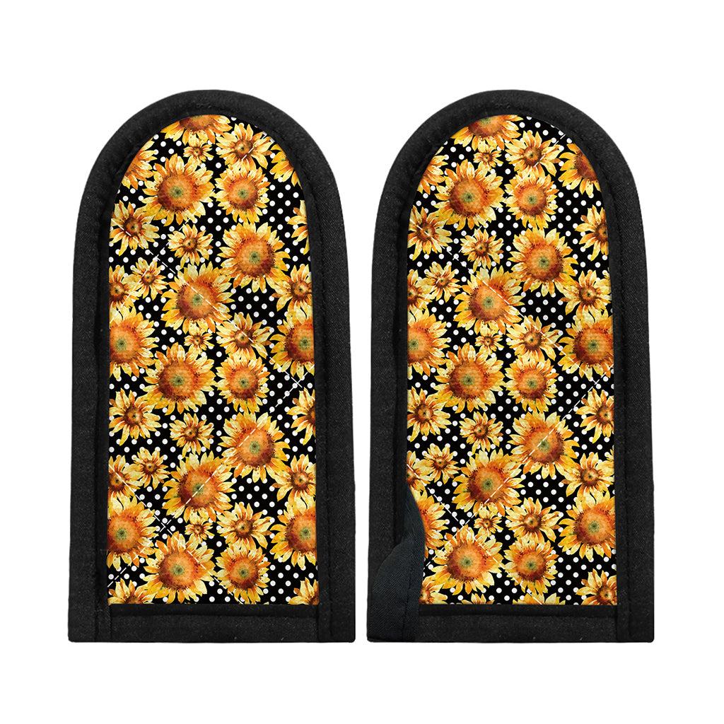 Watercolor Polka Dot Sunflower Print Skillet Handle Cover