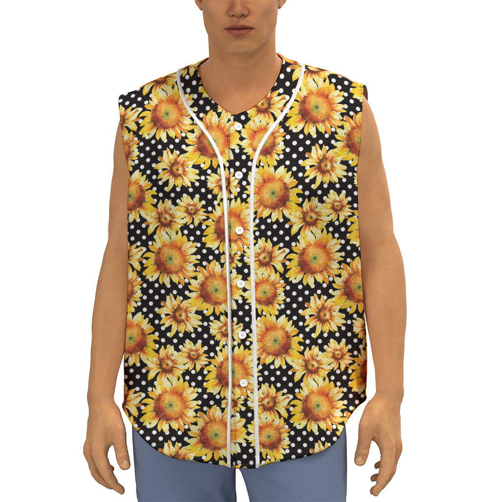 Watercolor Polka Dot Sunflower Print Sleeveless Baseball Jersey
