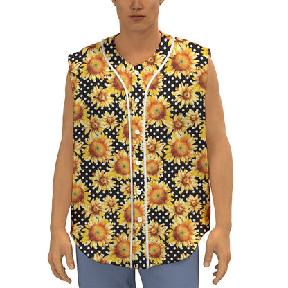 Watercolor Polka Dot Sunflower Print Sleeveless Baseball Jersey