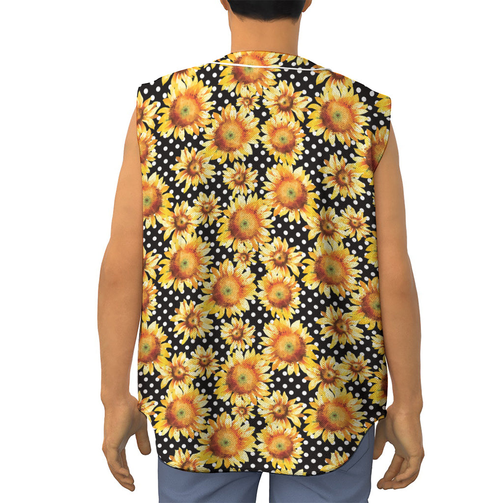 Watercolor Polka Dot Sunflower Print Sleeveless Baseball Jersey