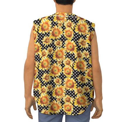 Watercolor Polka Dot Sunflower Print Sleeveless Baseball Jersey
