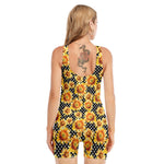 Watercolor Polka Dot Sunflower Print Sleeveless One Piece Swimsuit