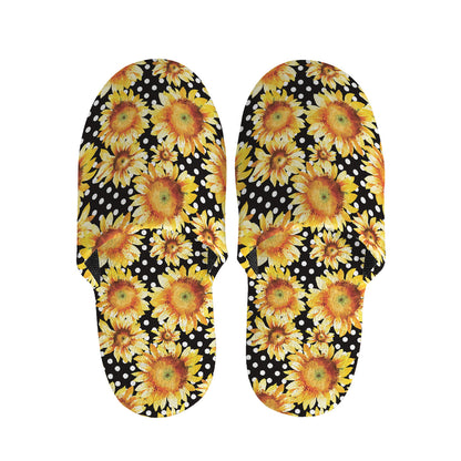 Watercolor Polka Dot Sunflower Print Slippers