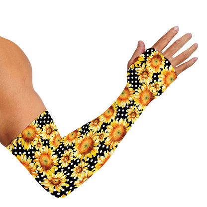 Watercolor Polka Dot Sunflower Print Sun Protection Arm Sleeves