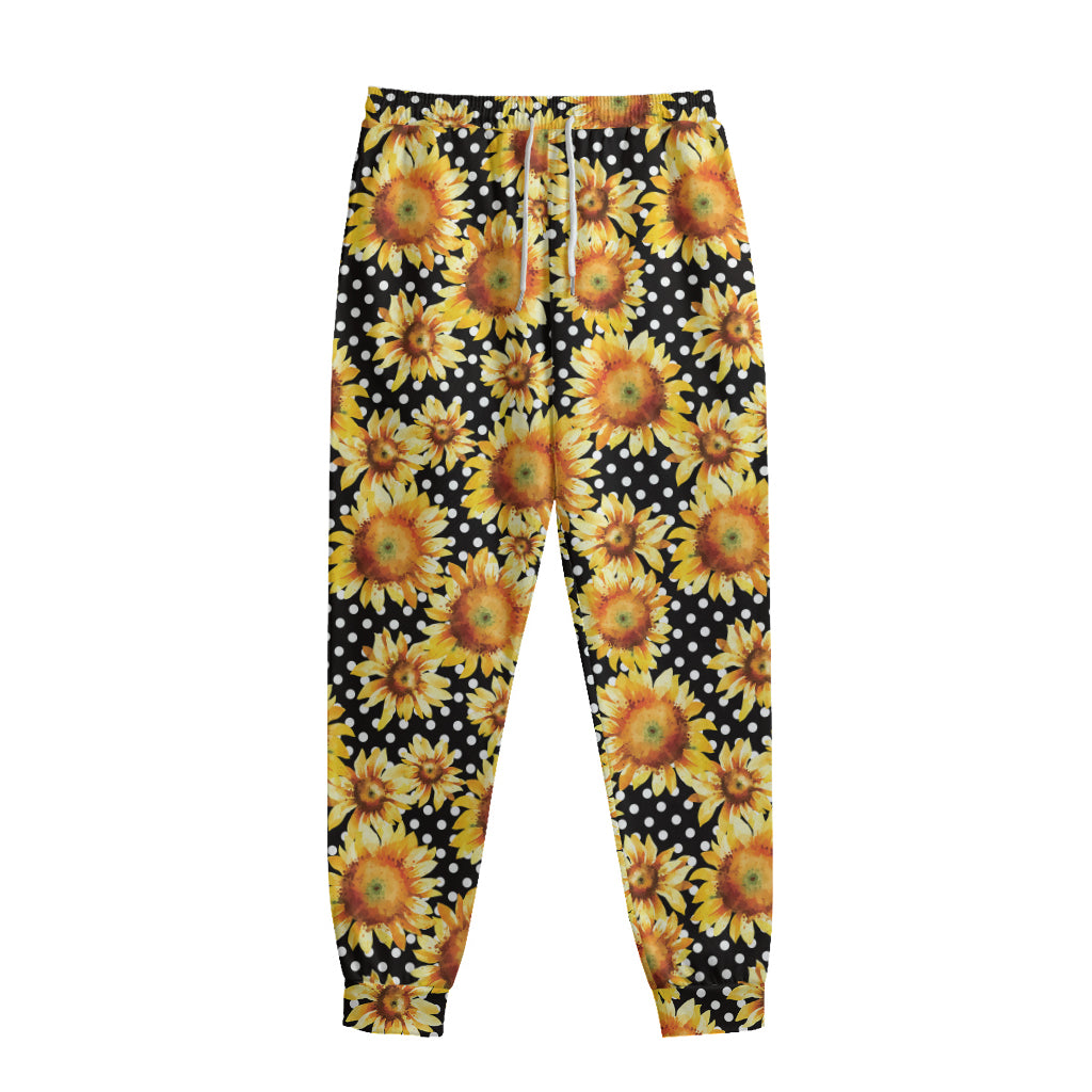 Watercolor Polka Dot Sunflower Print Sweatpants