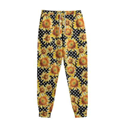 Watercolor Polka Dot Sunflower Print Sweatpants