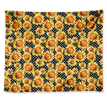 Watercolor Polka Dot Sunflower Print Tapestry