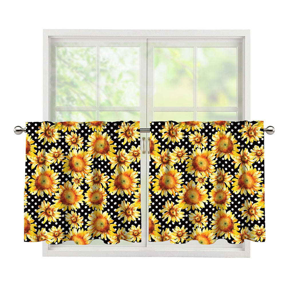Watercolor Polka Dot Sunflower Print Tier Curtains