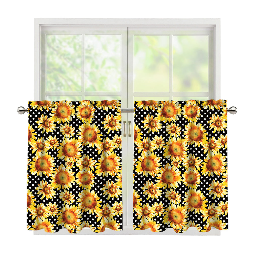 Watercolor Polka Dot Sunflower Print Tier Curtains