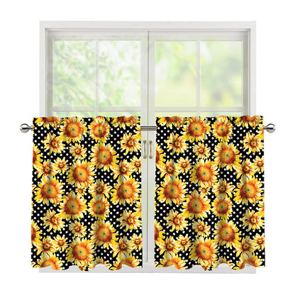 Watercolor Polka Dot Sunflower Print Tier Curtains