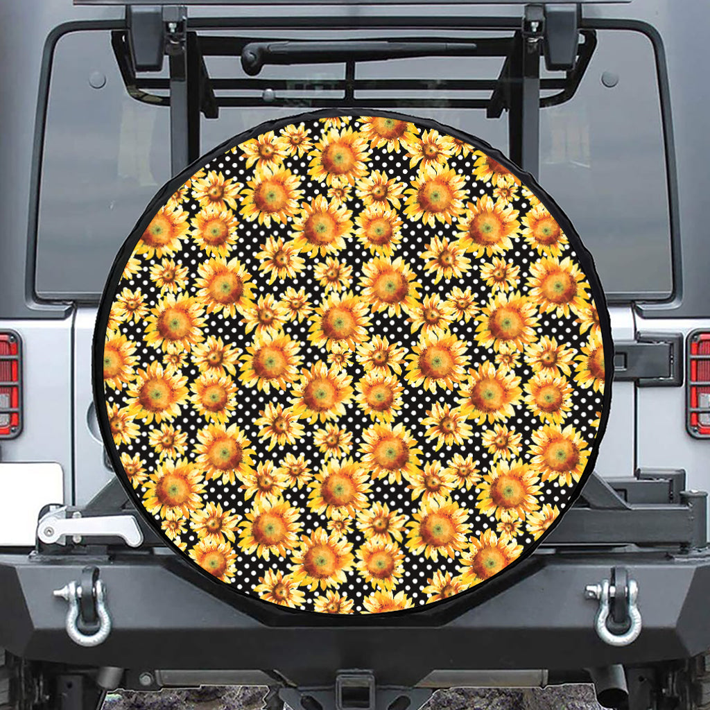 Watercolor Polka Dot Sunflower Print Tire Cover