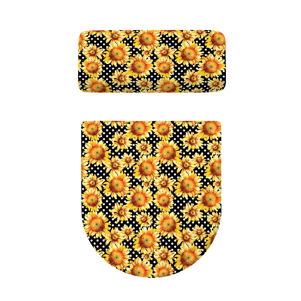 Watercolor Polka Dot Sunflower Print Toilet Lid And Tank Cover Set