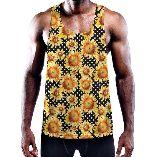 Watercolor Polka Dot Sunflower Print Training Tank Top