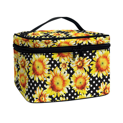 Watercolor Polka Dot Sunflower Print Travel Makeup Bag