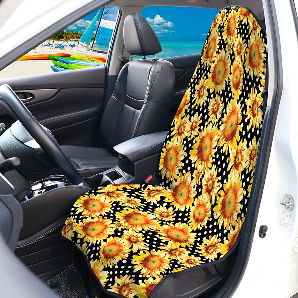 Watercolor Polka Dot Sunflower Print Waterproof Car Seat Cover