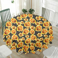 Watercolor Polka Dot Sunflower Print Waterproof Round Tablecloth