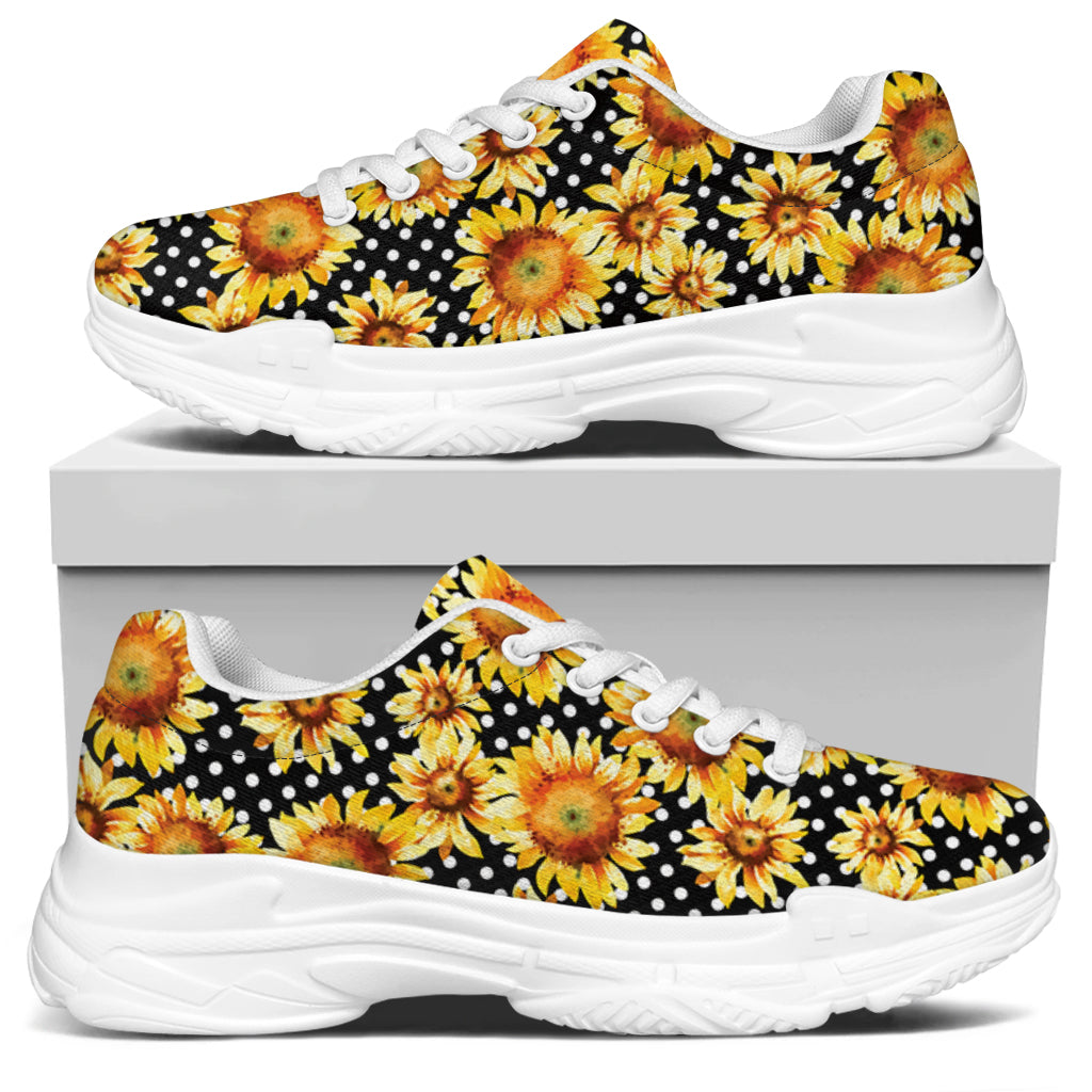 Watercolor Polka Dot Sunflower Print White Chunky Shoes