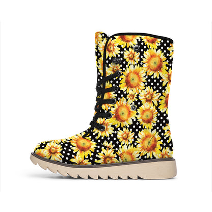 Watercolor Polka Dot Sunflower Print Winter Boots