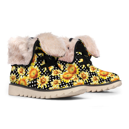 Watercolor Polka Dot Sunflower Print Winter Boots