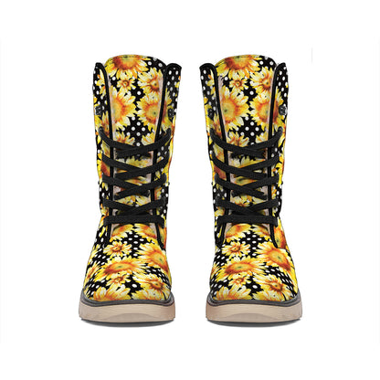 Watercolor Polka Dot Sunflower Print Winter Boots