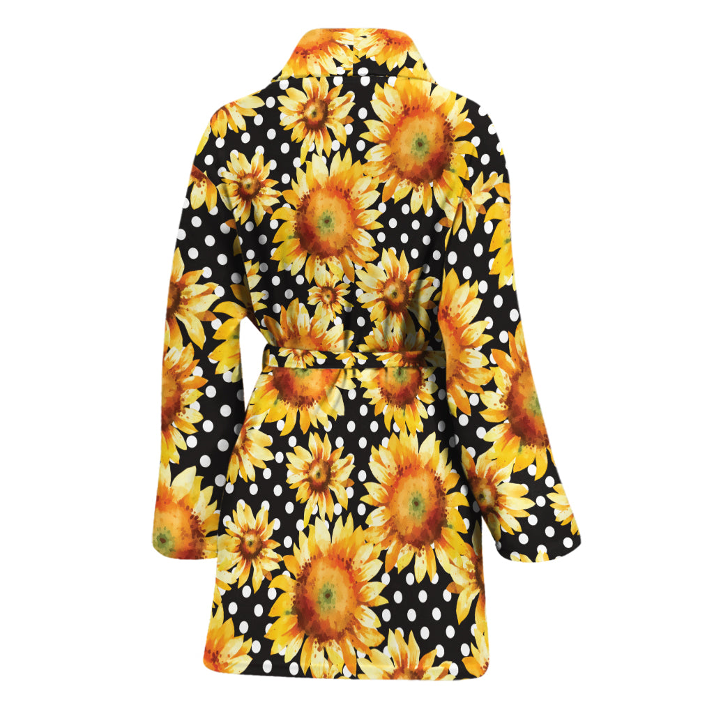 Watercolor Polka Dot Sunflower Print Women's Bathrobe