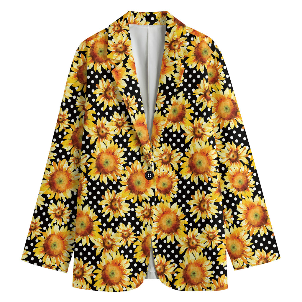 Watercolor Polka Dot Sunflower Print Women's Blazer