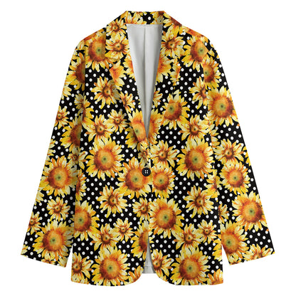 Watercolor Polka Dot Sunflower Print Women's Blazer
