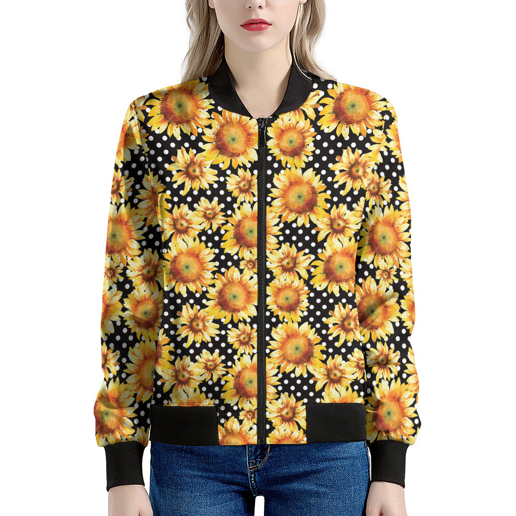 Watercolor Polka Dot Sunflower Print Women's Bomber Jacket