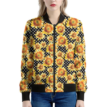 Watercolor Polka Dot Sunflower Print Women's Bomber Jacket