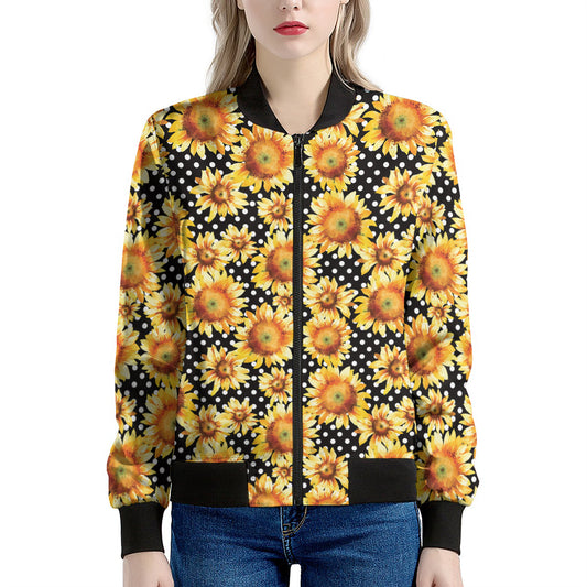 Watercolor Polka Dot Sunflower Print Women's Bomber Jacket