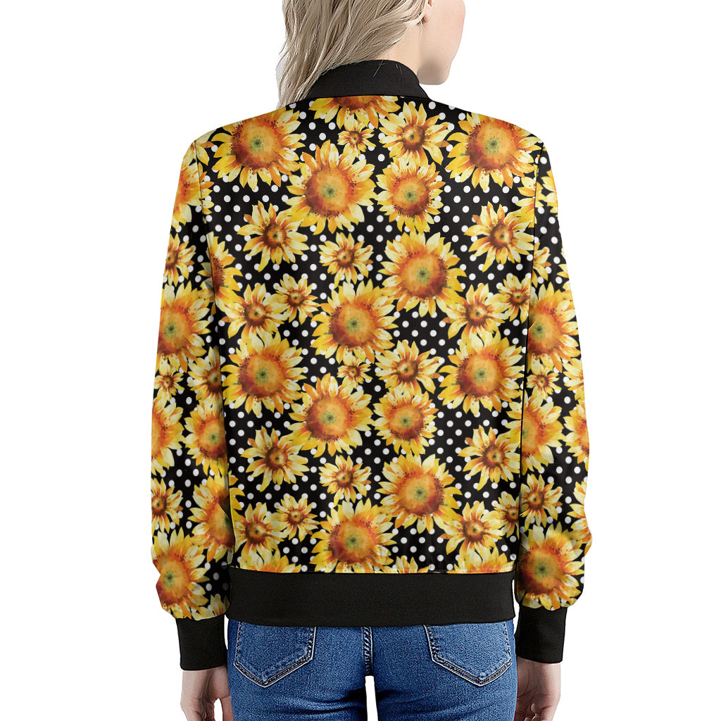 Watercolor Polka Dot Sunflower Print Women's Bomber Jacket