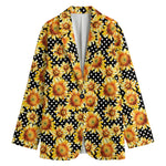 Watercolor Polka Dot Sunflower Print Women's Cotton Blazer