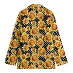 Watercolor Polka Dot Sunflower Print Women's Cotton Blazer