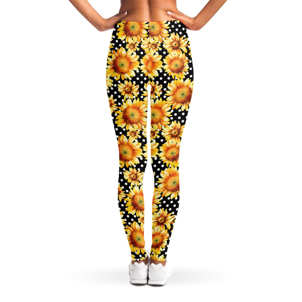 Watercolor Polka Dot Sunflower Print Women's Leggings