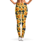 Watercolor Polka Dot Sunflower Print Women's Leggings
