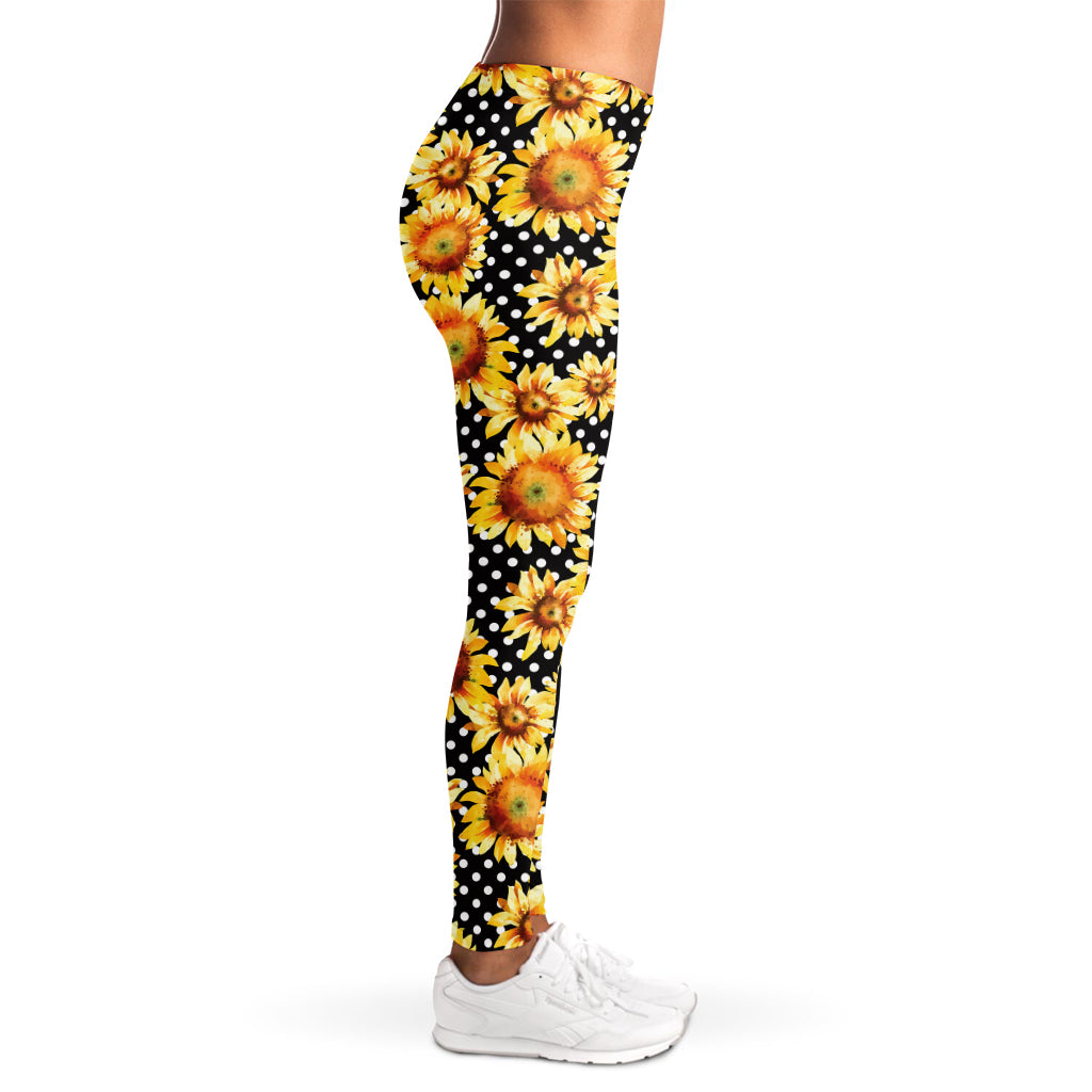 Watercolor Polka Dot Sunflower Print Women's Leggings