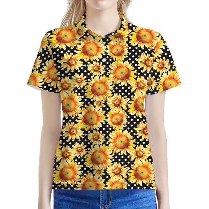 Watercolor Polka Dot Sunflower Print Women's Polo Shirt