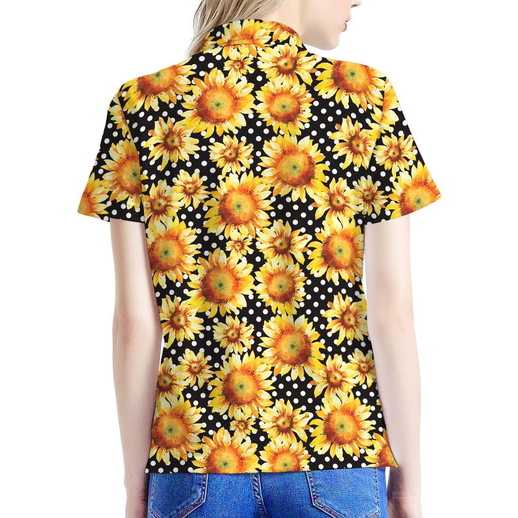 Watercolor Polka Dot Sunflower Print Women's Polo Shirt